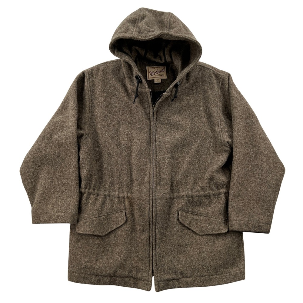 VTG 90s Woolrich Wool Hooded Field Jacket Womens M Brown Full Zip Made in USA